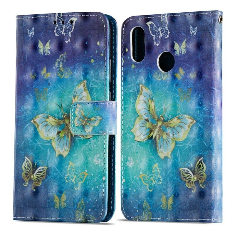 Folio Deksel Til Huawei P20 Lite 3d Gyldne Sommerfugler