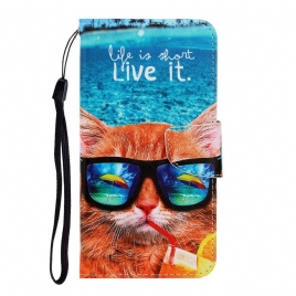 Lærdeksel Til iPhone 12 Pro Max Med Kjede Cat Live It Strappy