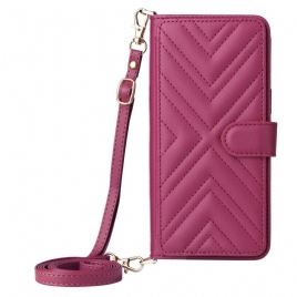 Folio Deksel Vivo V50 Lite 5g Vattert Med Skulderstropp Og Snor