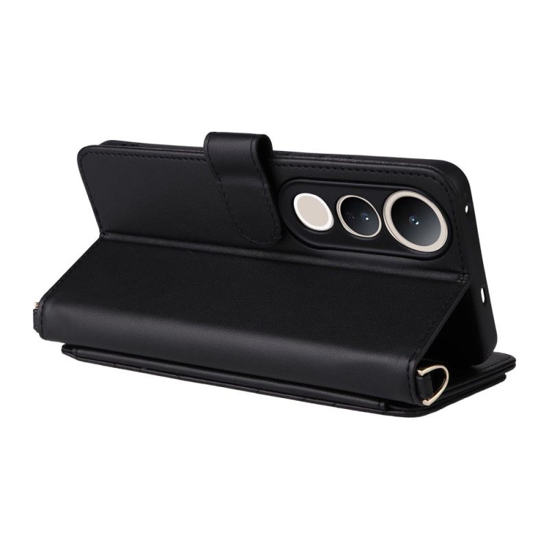 Folio Deksel Vivo V50 Lite 5g Vattert Med Snor Og Skulderstropp Beskyttelse Deksel