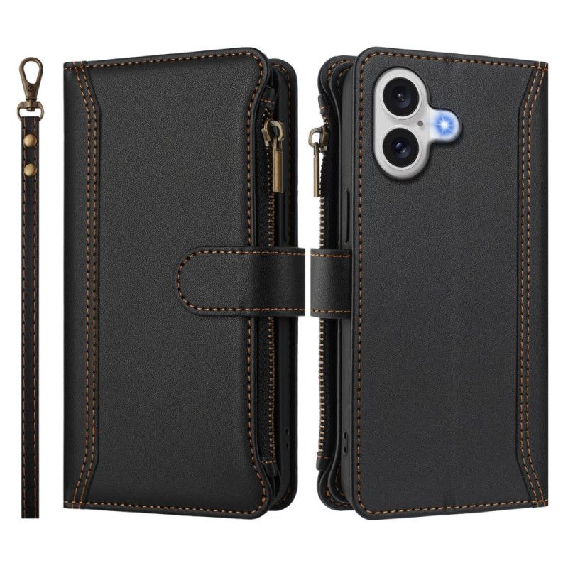 Folio Deksel Til iPhone 17 Lommebok Med 9 Kortspor Og Håndleddsstropp