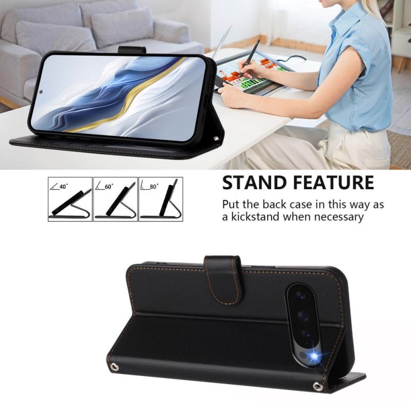 Folio Deksel Google Pixel 10 Pro Xl Ensfarget Kunstskinn Med Stropp