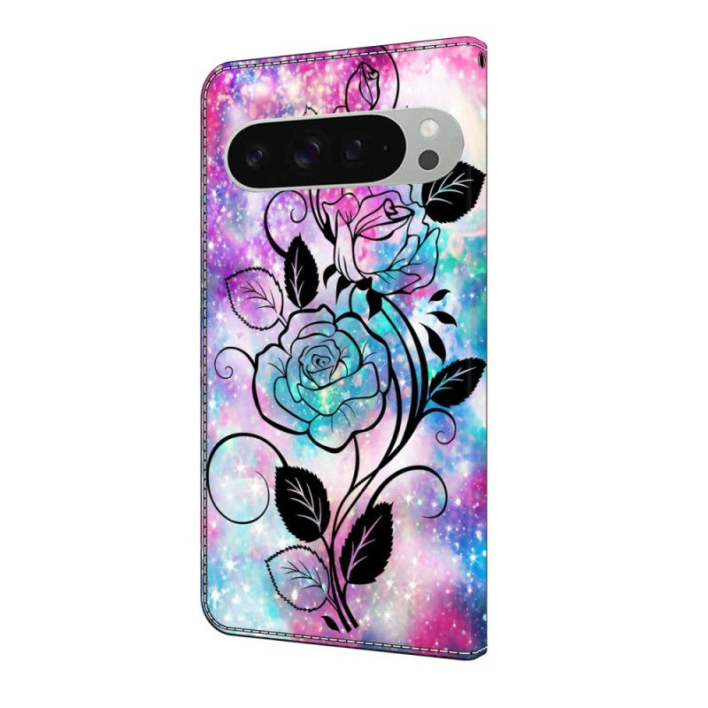 Lærdeksel Folio Deksel Google Pixel 10 Pro Xl Mobildeksel Rosa Og Blått Mønster