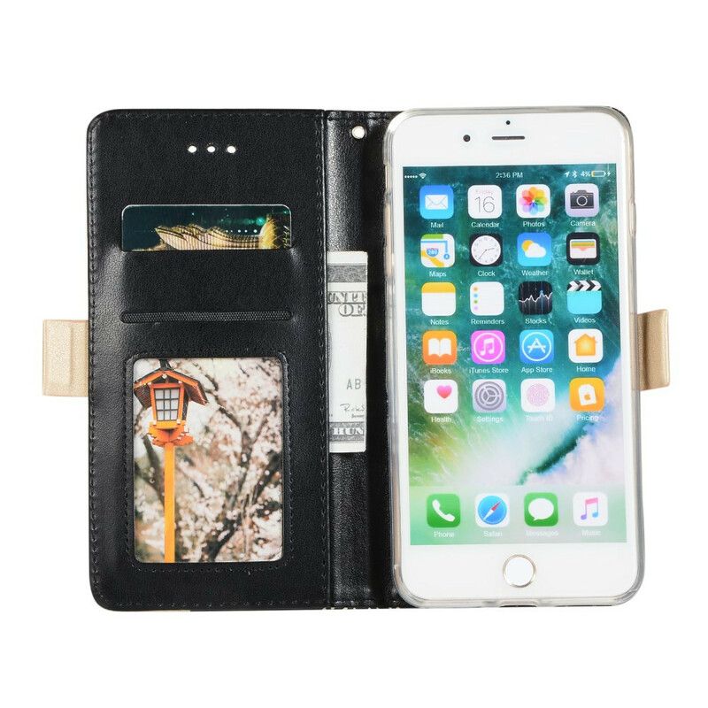Lærdeksel Til iPhone 8 Plus / 7 Plus Med Kjede Myntpung Med Blonder