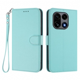 Lærdeksel Folio Deksel Oneplus 15 Ensfarget Med Stropp