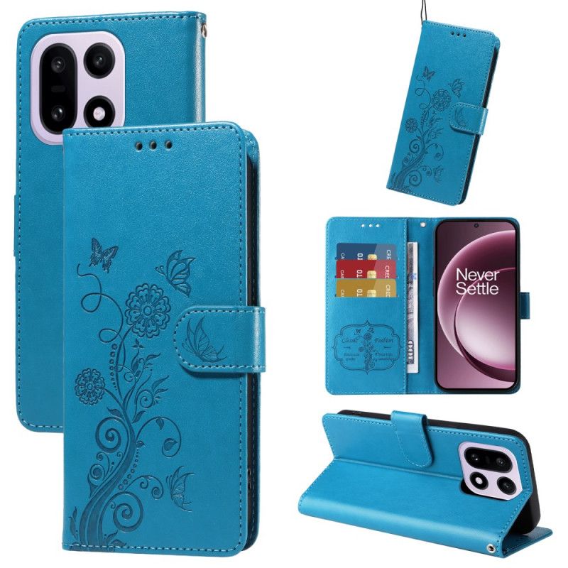 Lærdeksel Folio Deksel Oneplus 15 Mobildeksel Blomstersommerfugl