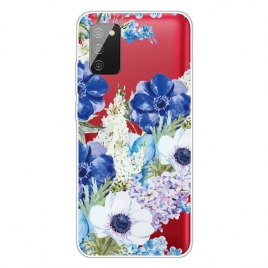 Deksel Til Samsung Galaxy A02s Akvarell Blå Blomster Sømløs