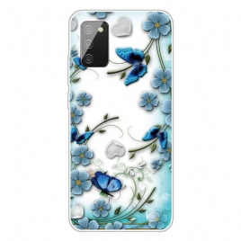 Deksel Til Samsung Galaxy A02s Transparente Retro Sommerfugler Og Blomster