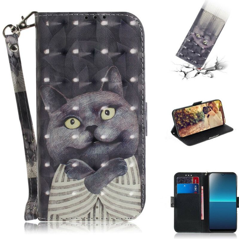 Folio Deksel Til Sony Xperia L4 Med Kjede Grå Strappy Cat