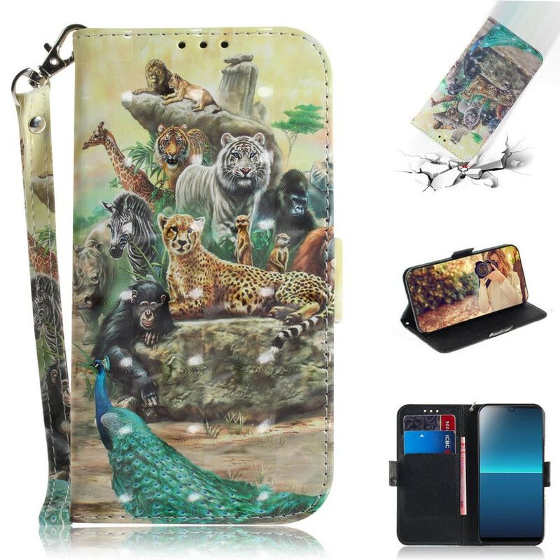 Folio Deksel Til Sony Xperia L4 Med Kjede Thong Safari Dyr