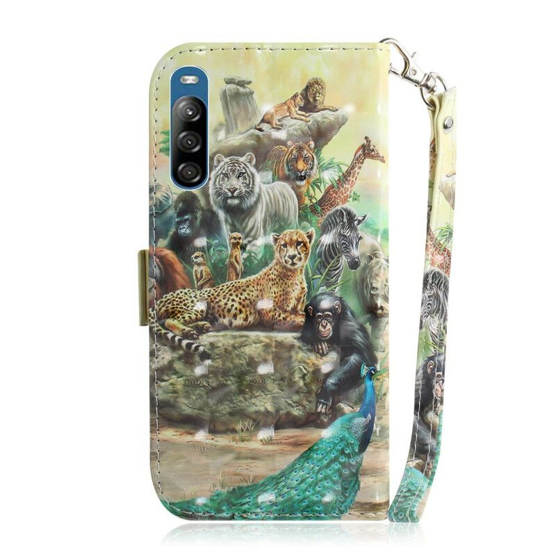 Folio Deksel Til Sony Xperia L4 Med Kjede Thong Safari Dyr