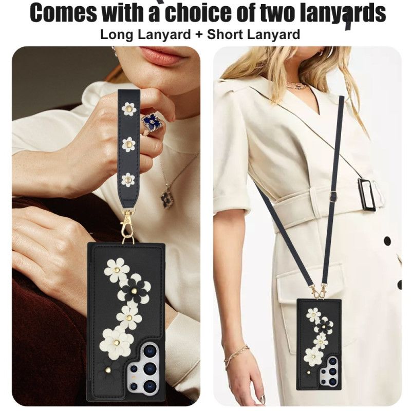 Deksel Samsung Galaxy S25 Ultra 5g Kortholder Med Snor Og Skulderstropp Beskyttelse Deksel