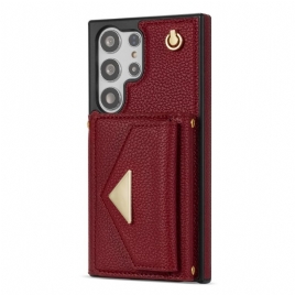 Deksel Samsung Galaxy S25 Ultra 5g Læreffekt Med Kortholder Og Stropp