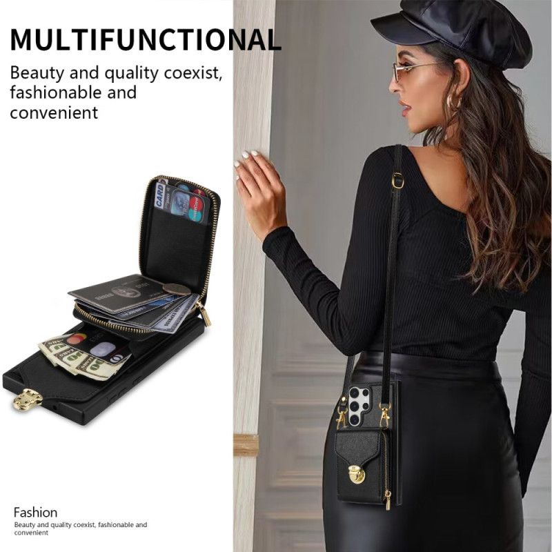 Deksel Samsung Galaxy S25 Ultra 5g Lommebok Med Glidelås Og Skulder