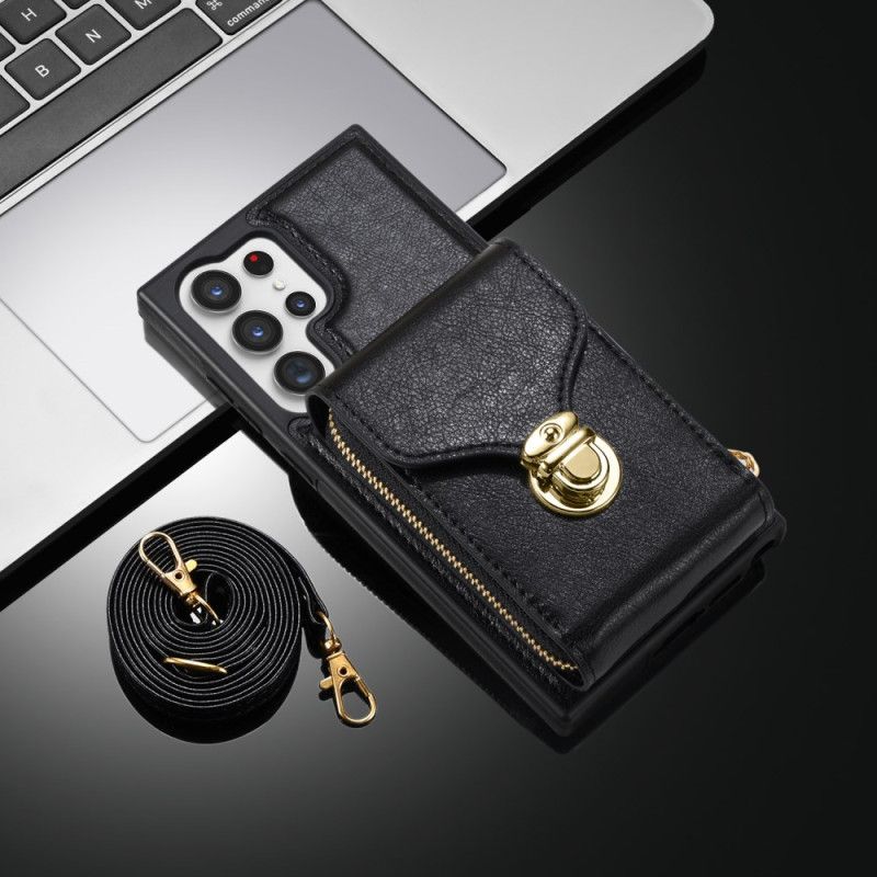 Deksel Samsung Galaxy S25 Ultra 5g Lommebok Med Glidelås Og Skulder