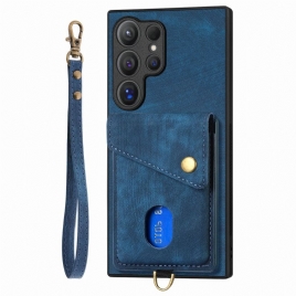 Deksel Samsung Galaxy S25 Ultra 5g Semsket Skinneffekt Med Kortholder Og Stativ Beskyttelse Deksel