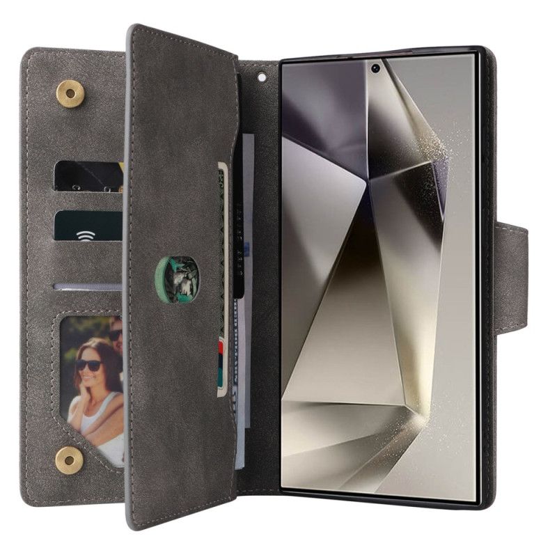 Folio Deksel Samsung Galaxy S25 Ultra 5g Lommebok Med Semsket Skinneffekt Og Stropp