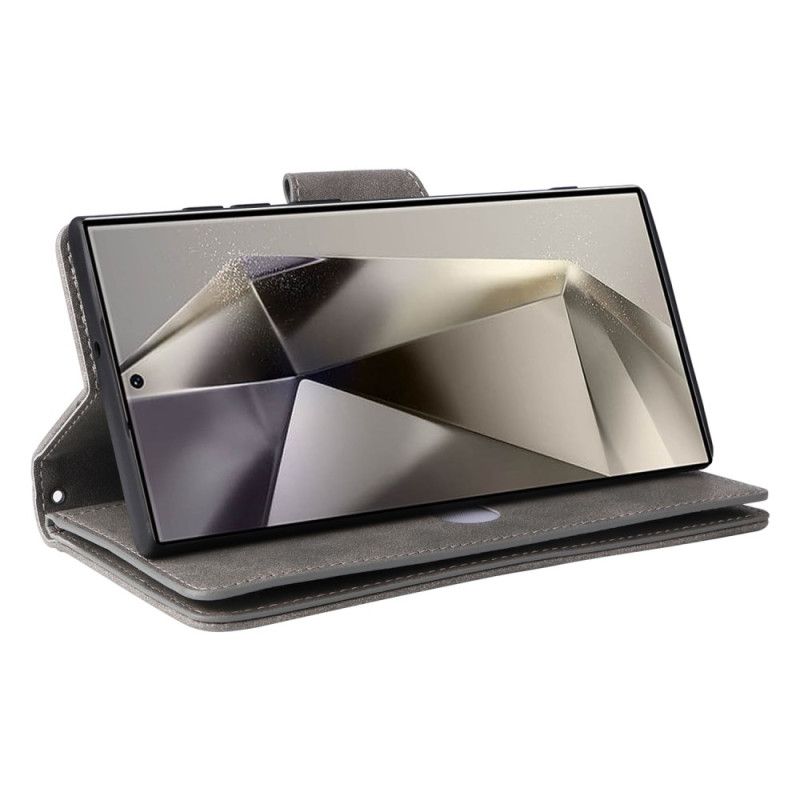 Folio Deksel Samsung Galaxy S25 Ultra 5g Lommebok Med Semsket Skinneffekt Og Stropp