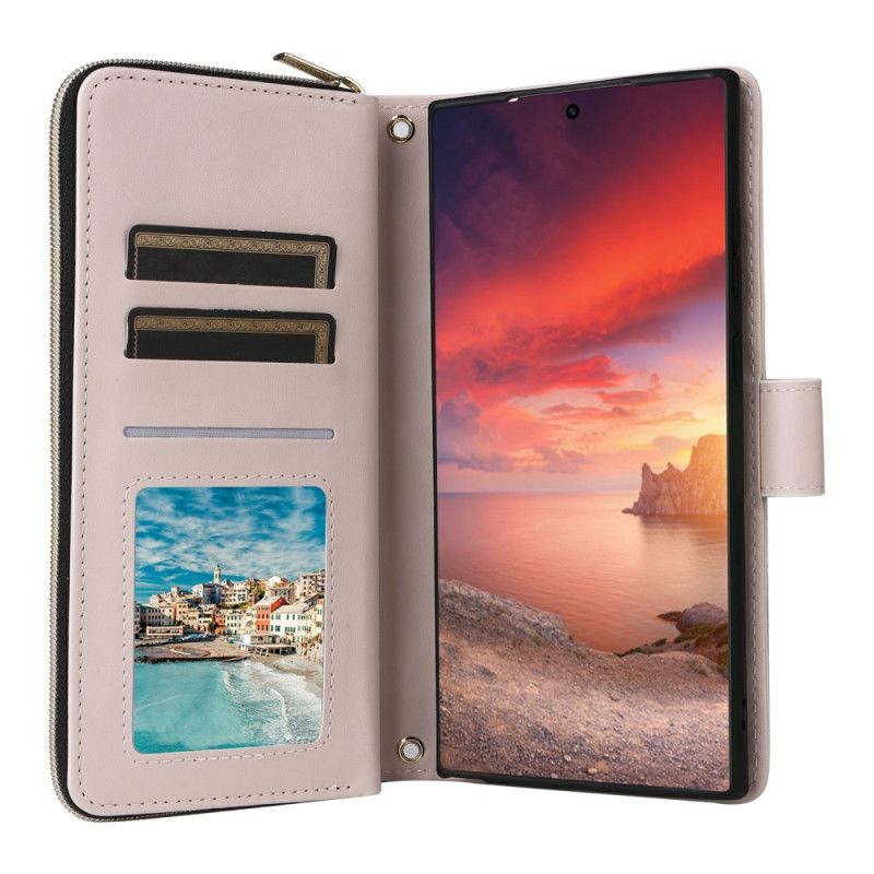 Folio Deksel Til Samsung Galaxy S25 Ultra 5g Vattert Lommebok Med Stropp Og Skulderstropp