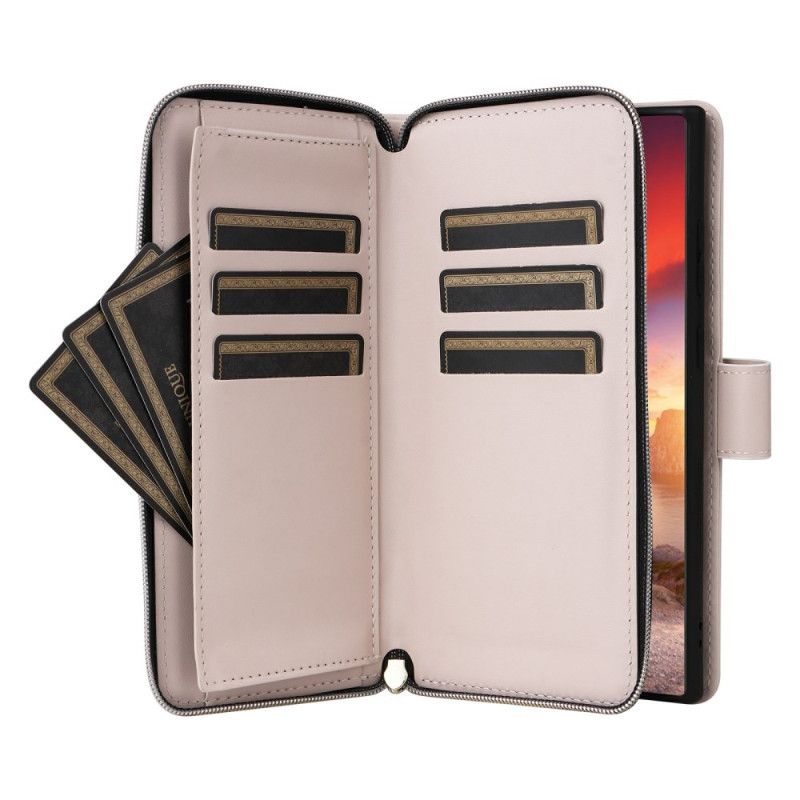 Folio Deksel Til Samsung Galaxy S25 Ultra 5g Vattert Lommebok Med Stropp Og Skulderstropp