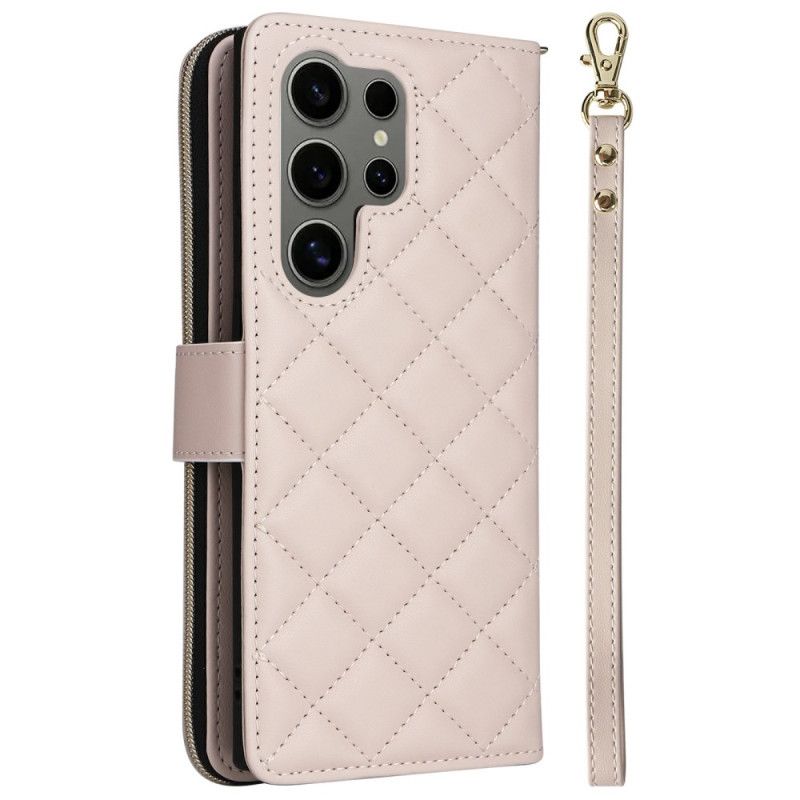 Folio Deksel Til Samsung Galaxy S25 Ultra 5g Vattert Lommebok Med Stropp Og Skulderstropp