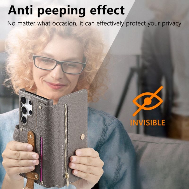 Lærdeksel Folio Deksel Samsung Galaxy S25 Ultra 5g Mobildeksel Rfid-beskyttet Lommebok Med Veske Og Ringholder