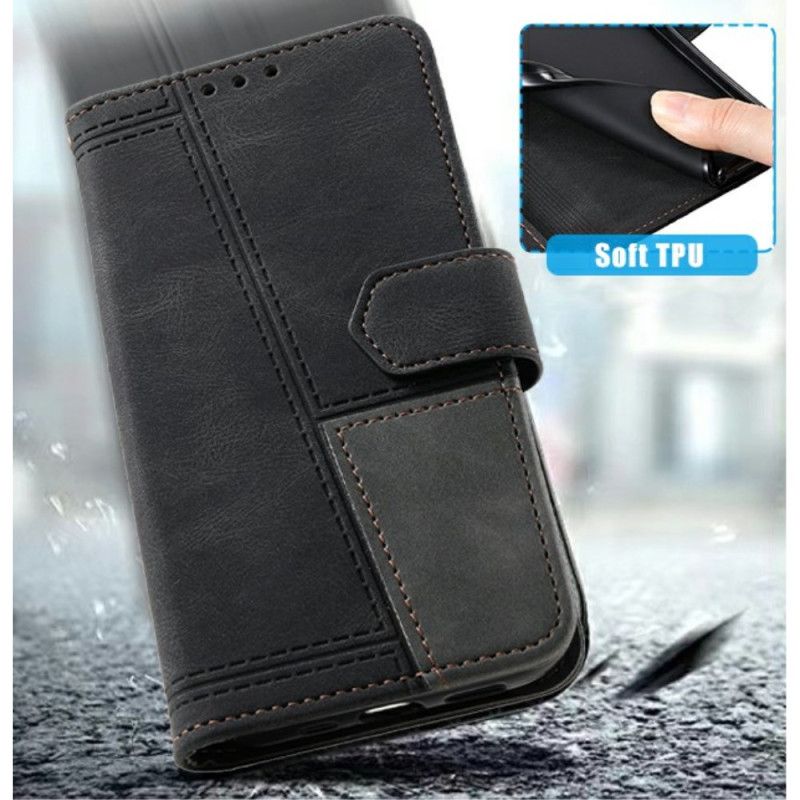 Lærdeksel Folio Deksel Samsung Galaxy S25 Ultra 5g Mobildeksel Tofarget Rfid-lommebok I Semsket Skinnstil Med Stropp