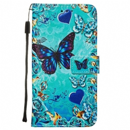 Folio Deksel Til Xiaomi Redmi Note 8 Pro Med Kjede Elsker Sommerfugler Strappy