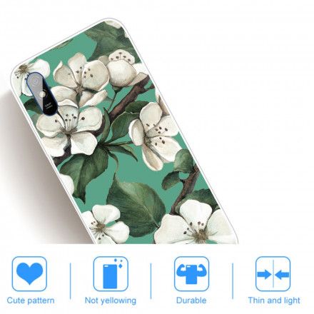 Deksel Til Xiaomi Redmi 9A Hvite Malte Blomster
