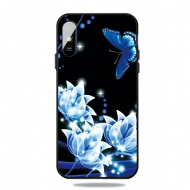Deksel Til Xiaomi Redmi 9A Sommerfugl Og Blå Blomster