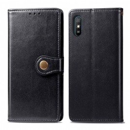 Folio Deksel Til Xiaomi Redmi 9A Imitert Skinn Og Vintage Lås