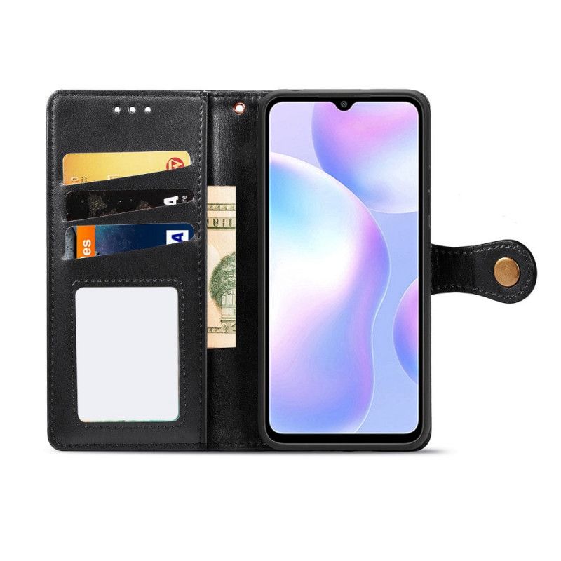 Folio Deksel Til Xiaomi Redmi 9A Imitert Skinn Og Vintage Lås