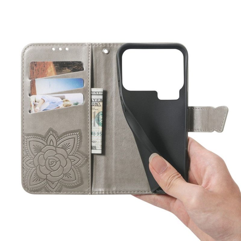 Folio Deksel Xiaomi 17 Pro 3d-sommerfugl Og Strass