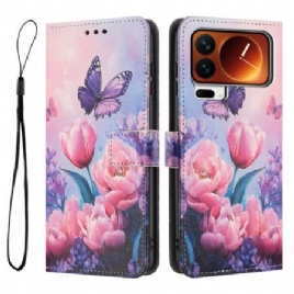 Folio Deksel Xiaomi 17 Pro Sommerfugler Og Rosa Blomster Beskyttelse Deksel