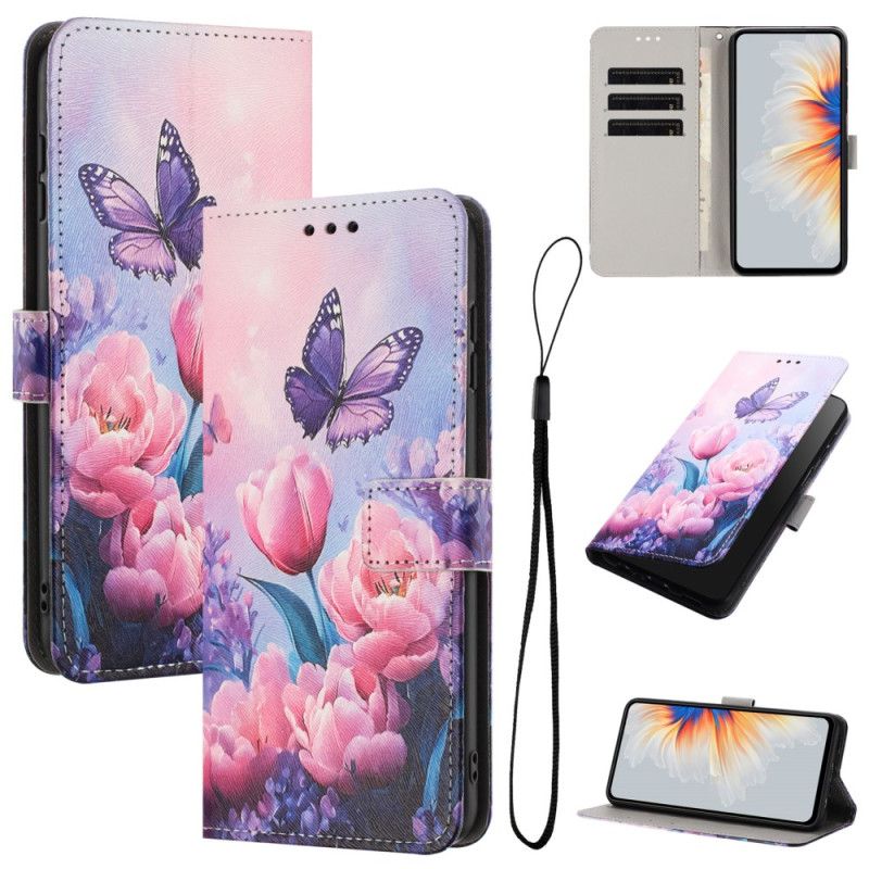 Folio Deksel Xiaomi 17 Pro Sommerfugler Og Rosa Blomster Beskyttelse Deksel