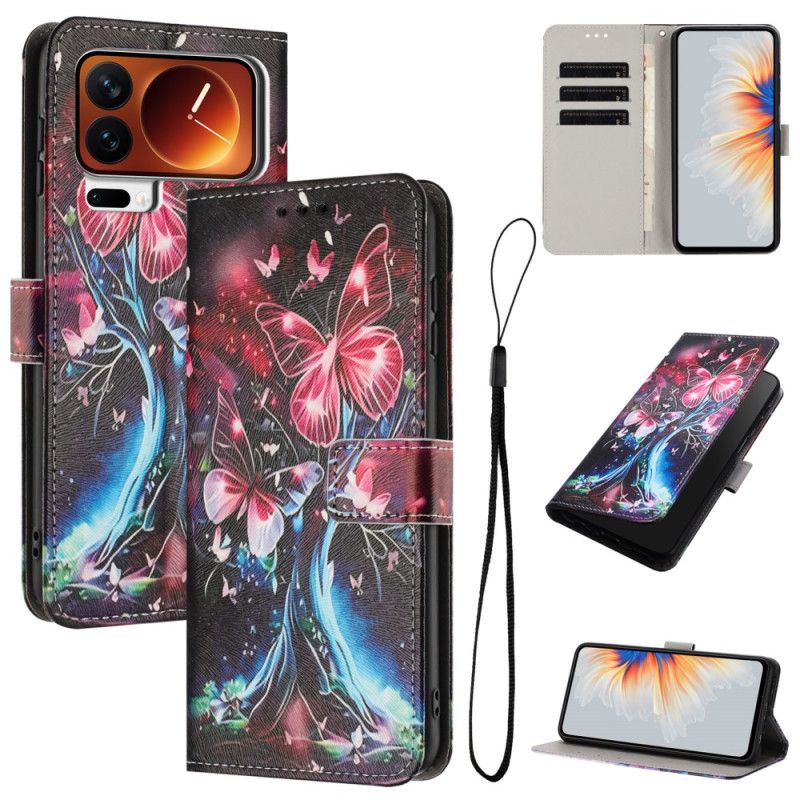 Lærdeksel Folio Deksel Xiaomi 17 Pro Mobildeksel Sommerfugltre