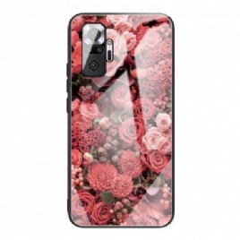 Deksel Til Xiaomi Redmi Note 10 Pro Rosa Blomster Av Herdet Glass