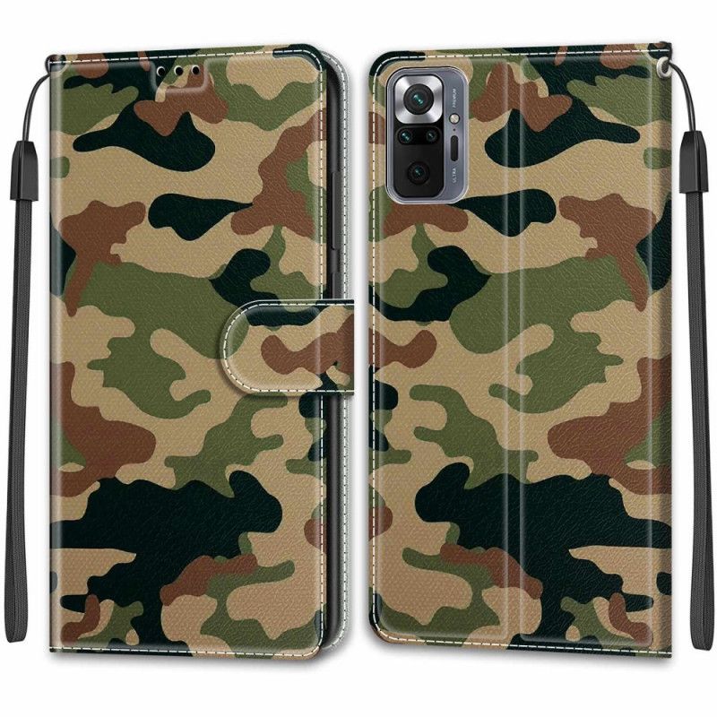 Folio Deksel Til Xiaomi Redmi Note 10 Pro Med Kjede Stoppet Militær Kamuflasje