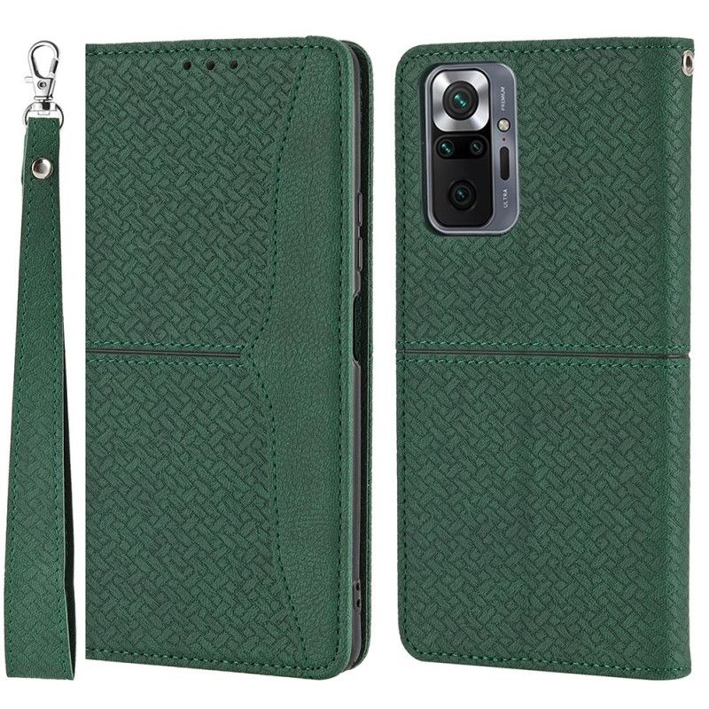 Folio Deksel Til Xiaomi Redmi Note 10 Pro Med Kjede Vevd Lærrem