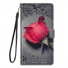 Folio Deksel Til Xiaomi Redmi Note 10 Pro Roser Med Stropp