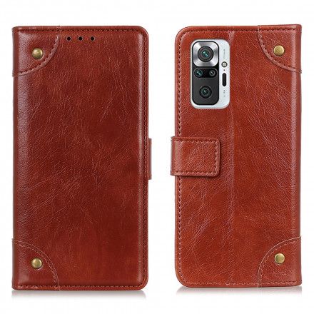 Folio Deksel Til Xiaomi Redmi Note 10 Pro Vintage Nagler Nappa Skinnstil