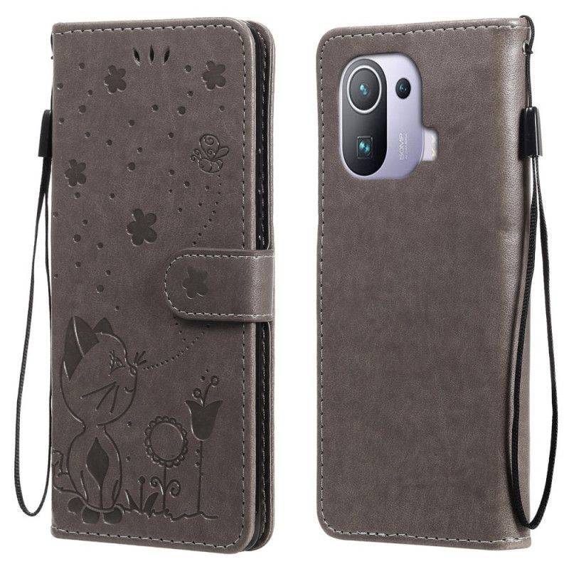 Folio Deksel Til Xiaomi Mi 11 Pro Med Kjede Thong Cat And Bee
