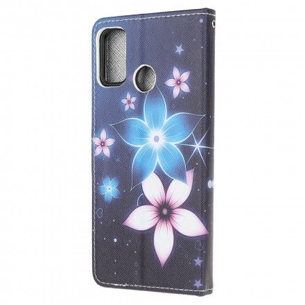 Folio Deksel Til Moto G10 / G30 Med Kjede Lunar Strap Blomster