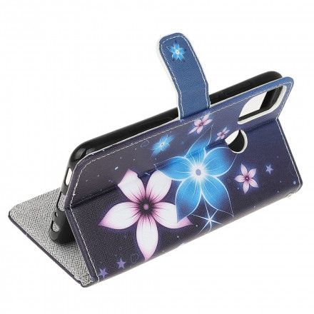 Folio Deksel Til Moto G10 / G30 Med Kjede Lunar Strap Blomster