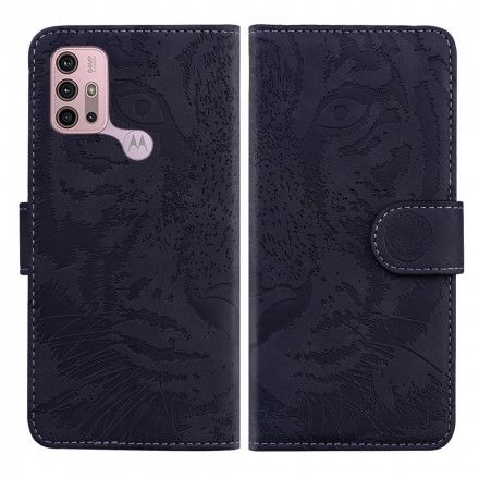 Folio Deksel Til Moto G10 / G30 Tiger Ansiktsutskrift