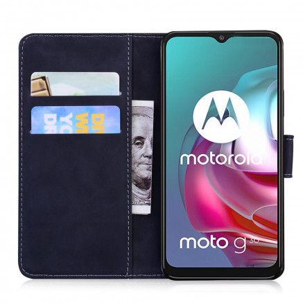 Folio Deksel Til Moto G10 / G30 Tiger Ansiktsutskrift