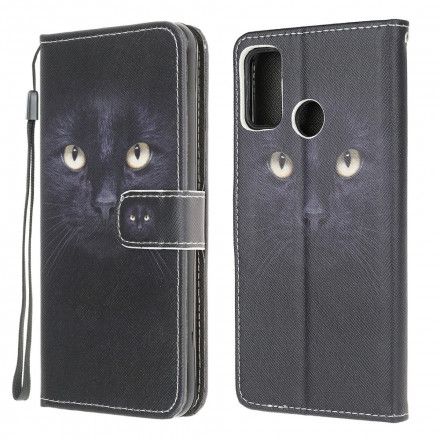 Lærdeksel Til Moto G10 / G30 Med Kjede Thong Black Cat Eyes