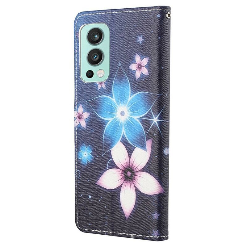 Lærdeksel Til OnePlus Nord 2 5G Med Kjede Lunar Strap Blomster