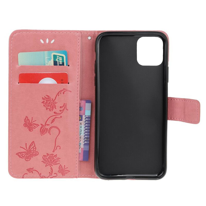 Folio Deksel Til iPhone 11 Pro Med Kjede Floral Strappy
