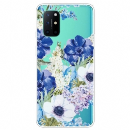 Deksel Til OnePlus 8T Akvarell Blå Blomster Sømløs